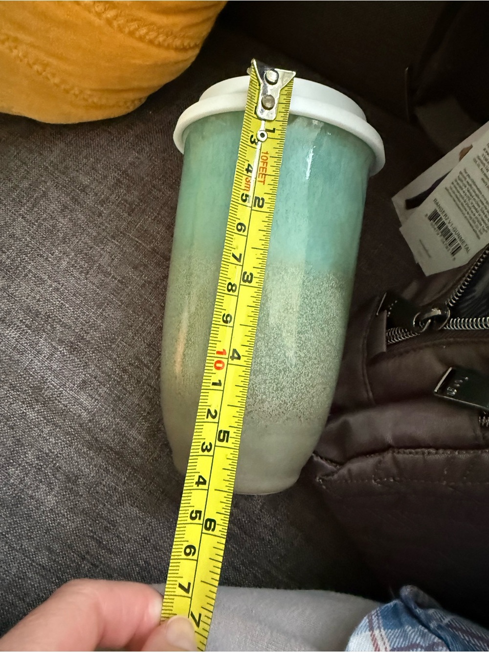 Nova Ceramics Travel Mug in Seafoam Green and Cream with White Lid 16 oz new - Picture 4 of 4